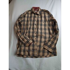 HAUPT Germany Dress Shirt Mens Large 41/42-16.5 Tan Gray Plaid Button Down